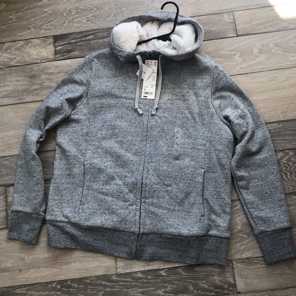 Zip down sweatshirt with fleece lined